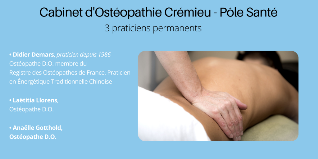 3 praticiens permanents au cabinet d'ostéopathie crémieu